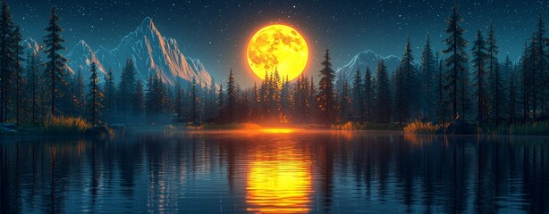 Fototapeta premium Landscapes rendered in pixels with fantastical creatures in a vivid neon video game setting