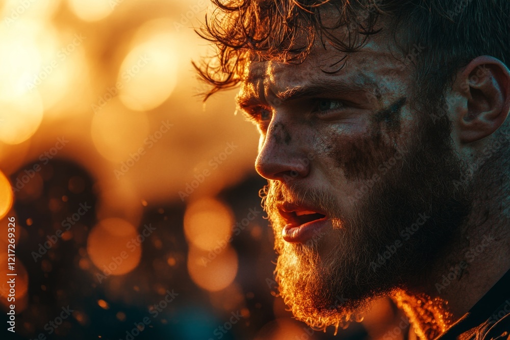 Aufkleber a close-up of a player angry expression during a heated argument in a sports match, their face inten