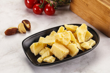 Crushed parmesan cheese in the bowl