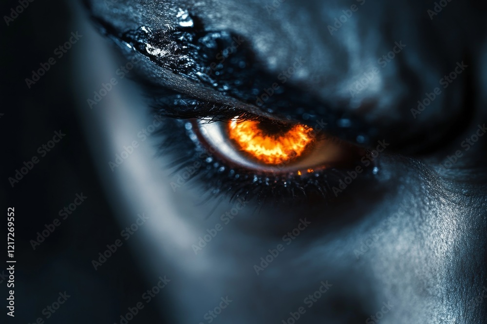 Poster a close-up of an angry face with furrowed brows and clenched teeth, their eyes glowing with intensit