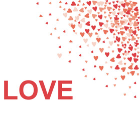 Romantic red heart FOR Valentine hearts falling on white background