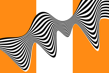 Abstract black and white wave on a orange and white background.