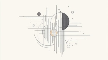 Obraz premium Abstract geometric design featuring circles and lines on a light background for creative use