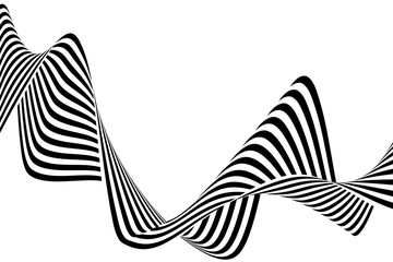 Black white zebra background. Wave psychedelic pattern in dynamics. Monochrome dynamic wallpaper.