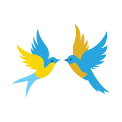 Flying Blue and Yellow Birds Vector Illustration - Cartoon, Clipart, and Line Art Design.eps