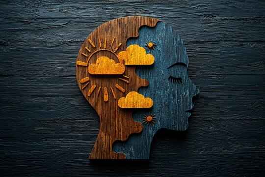 A head outline featuring symbols of positive and negative emotions to denote emotional harmony