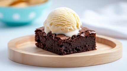 A Delicious Chocolate Brownie Topped with a Scoop of Creamy Vanilla Ice Cream