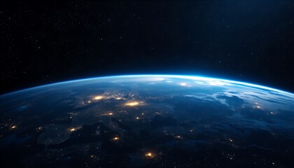 Obraz premium Earth at Night Showing City Lights and Stars