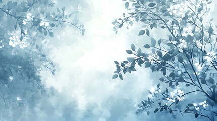 Serene Blue Watercolor Tree Branches And Blossoms