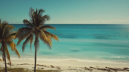 Obraz premium Aerial view of beautiful tropical beach and sea with coconut palm tree - Vintage Filter
