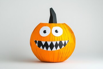 Creative handmade pumpkin decoration with cartoonish face for Halloween celebration in a bright setting