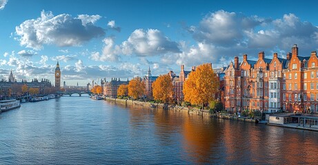Obraz premium In the UK, the London cityscape is characterized by the presence of the Houses of Parliament and Big Ben tower