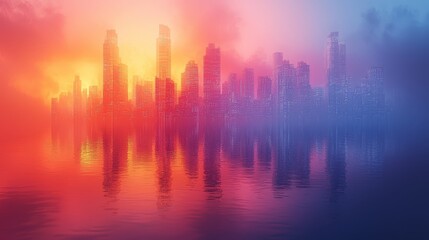 Fototapeta premium A dystopian cityscape visualized as a drippy amalgamation of flowing urban scenes