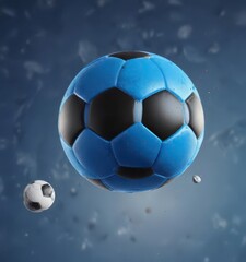 Fototapeta premium Soccer ball flies through the air in blue background , sporty, air