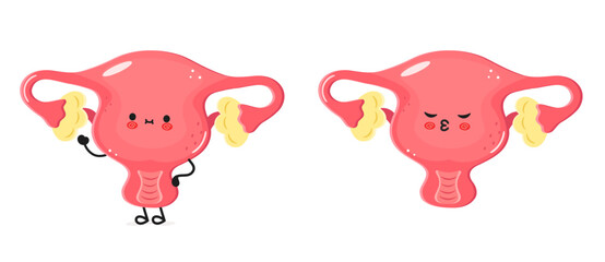 Happy and Sad Cartoon Uterus Characters Displaying Emotions in a Playful Style