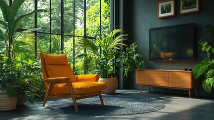 Serene Living Room Oasis: Lush Greenery and Relaxing Ambiance