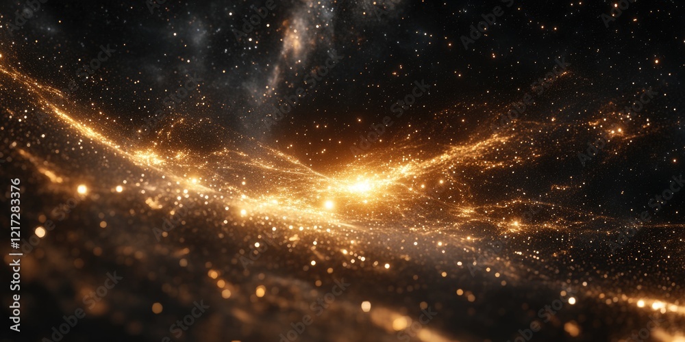 Wall mural black and gold background with stars and dust