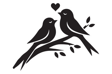 Two Birds on Branch Romantic Silhouette Illustration