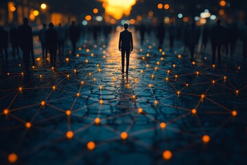 An HR concept illustration that showcases the development journey of Human Resources. A sequence of simplified figures illustrates different phases of HR growth, beginning with traditional personnel