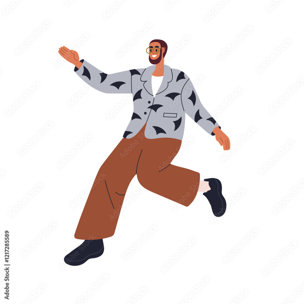 Aufkleber excited happy man in energetic dynamic pose. smiling joyful male character jumping with joy emotion.