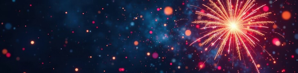 Fototapeta premium Confetti exploding in the air amidst a fireworks display at night, colorful, fireworks, bright