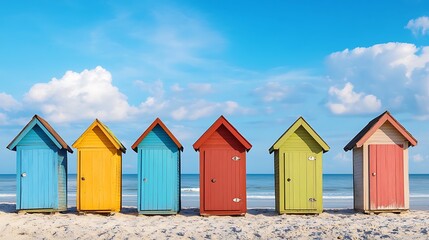 Naklejka premium Beach huts at Brighton Beach, Melbourne, Australia in a summer day