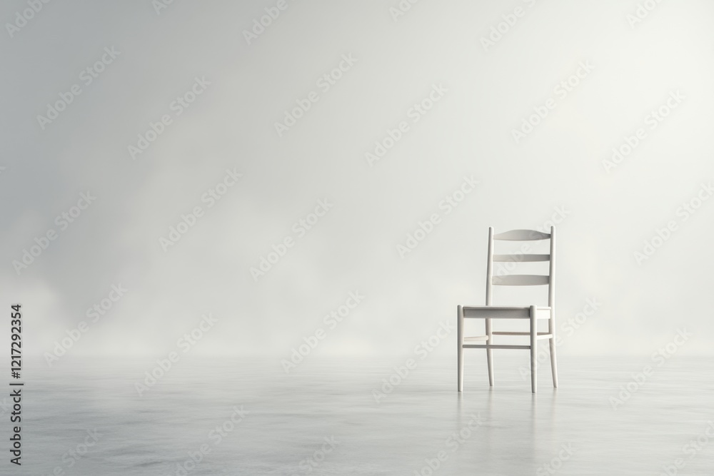 Aufkleber a minimalist depiction of a single chair in the middle of an empty room, drawn with clean lines and 