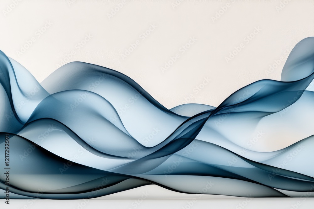 Poster a minimalist depiction of a wave curling gently in soft blue gradients on a clean background