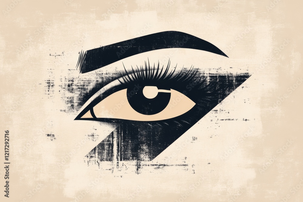 Poster a minimalist depiction of a wide, frightened eye with a small shadow reflected in the pupil, drawn i