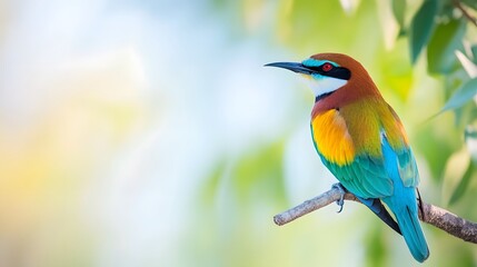 Obraz premium Colorful bird perched on a branch against a blurred background in a natural setting. Generative AI