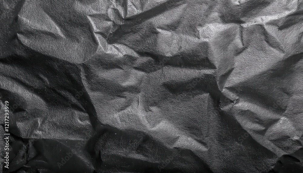 Aufkleber crumpled textured black fabric with reflective glossy surface, abstract geometric folds for backgrou