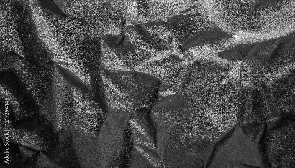 Aufkleber crumpled textured black fabric with reflective glossy surface, abstract geometric folds for backgrou