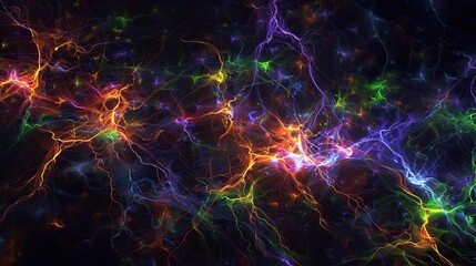A vibrant, abstract representation of neural connections, featuring colorful lines and glowing nodes against a dark backdrop.