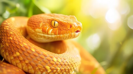 Obraz premium Captivating close-up of a vibrant snake resting on green grass in a natural habitat during daylight hours. Generative AI