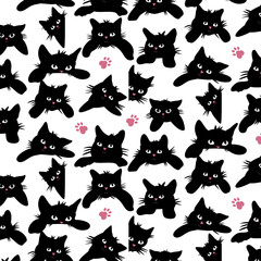 cute cat head with cute expressions seamless pattern