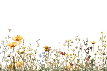 spring grass and daisy and chamomile flowers natural background