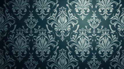 Elegant teal damask pattern wallpaper texture.