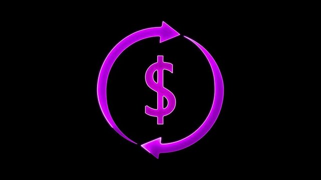 neon recycling icon animated with dollar sign.