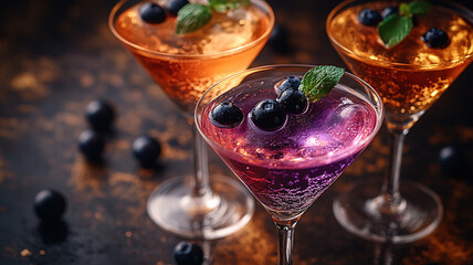 Cocktails for Mardi Gras. Daiquiri, martini, mojito, rum.