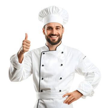 Smiling chef giving a thumbs up, recommending his delicious cuisine.