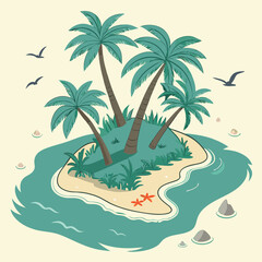  3D Vector Tropical Island with Palm Trees