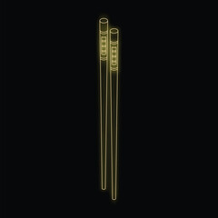 Neon chopsticks glowing yellow on a black background