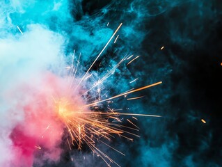 A dramatic closeup of firecracker smoke and sparks, creating a raw, energetic atmosphere of celebration