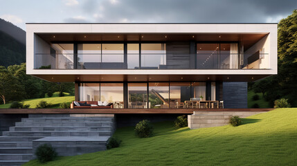 Fototapeta premium Stunning Modern House with Breathtaking Views
