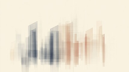 Fototapeta premium Abstract city skyline with blurred geometric shapes and muted colors, conveying motion and depth