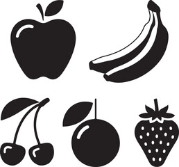 A collection of fruit silhouette icon set, white background