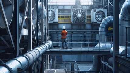 Engineers is checking the air conditioning cooling system of a major building or industrial facility