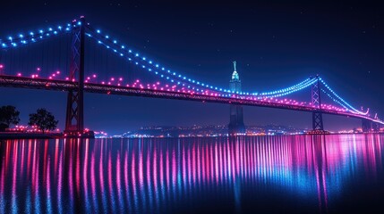 Obraz premium Illuminated Bridge and Cityscape at Night