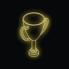 Golden trophy cup is glowing on a dark background, representing victory and achievement