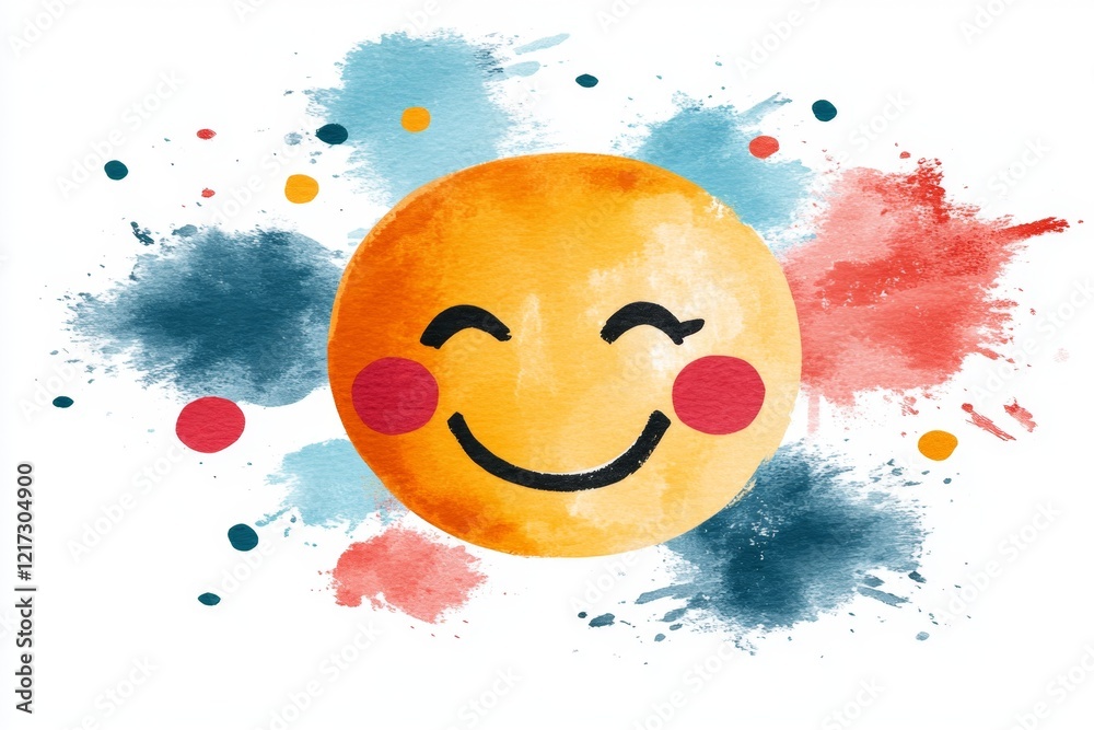 Poster A simple design of a cheerful face made with a curved line for a smile and two dots for eyes, surrounded by vibrant colors